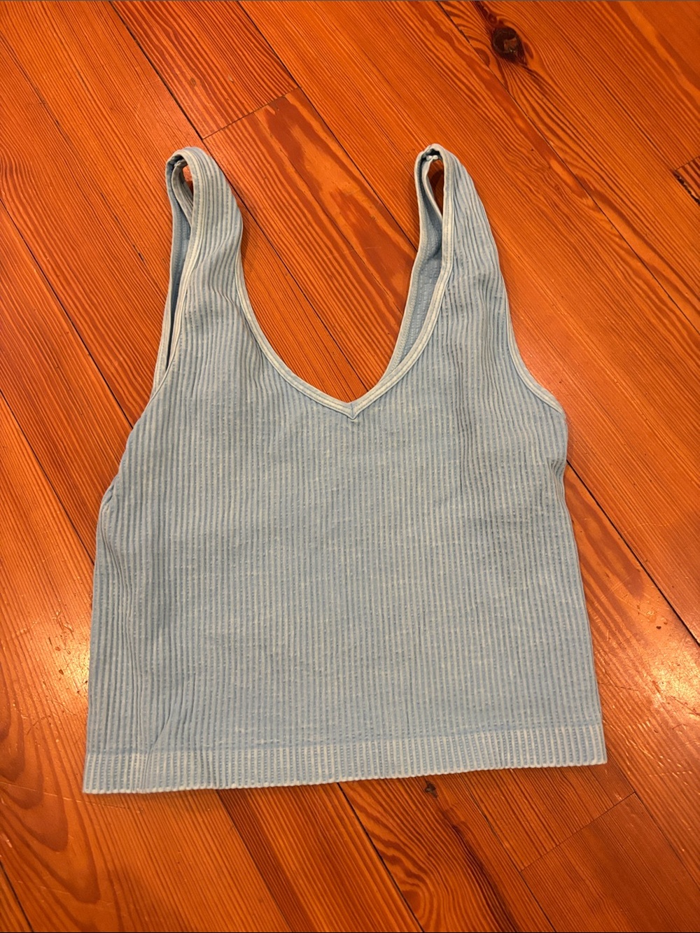 Light Blue Ribbed V-Neck Tank Top